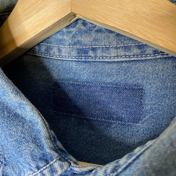 Vintage Blank Plain Denim Jean Button Up Shirt L - Picture 3 of 7